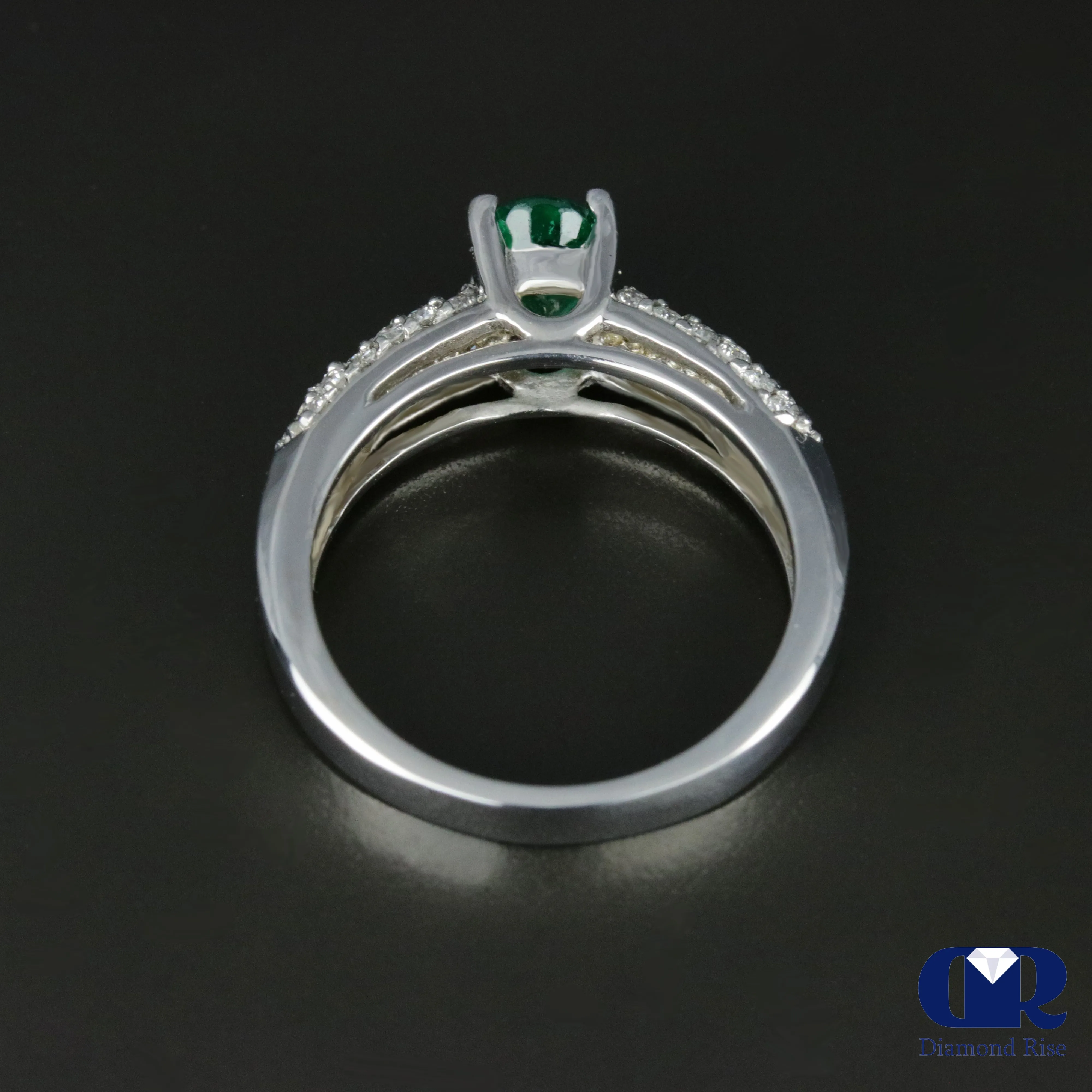 Natural 1.10 Ct Emerald & Diamond Cocktail Ring In 14K White Gold