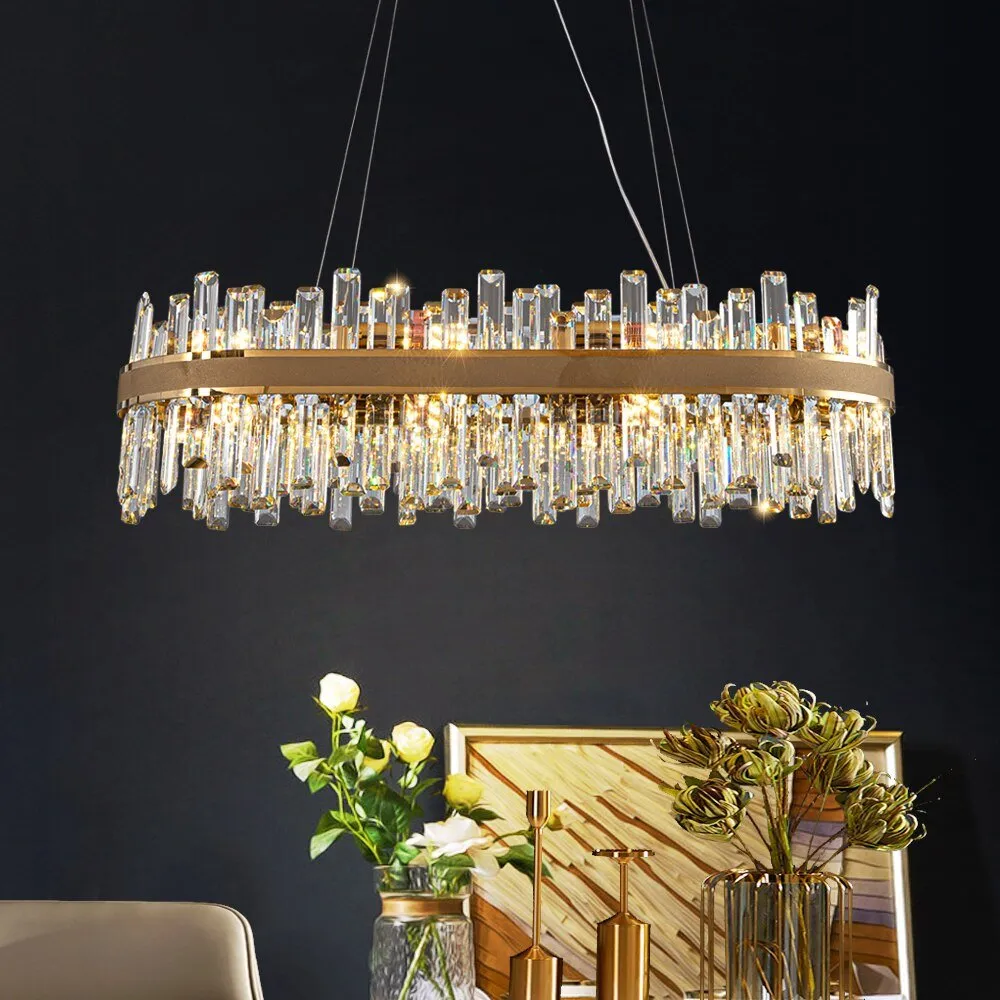 Oval Modern Crystal Chandelier For Dining Room Creative Design Gold Light Fixture  Lustre