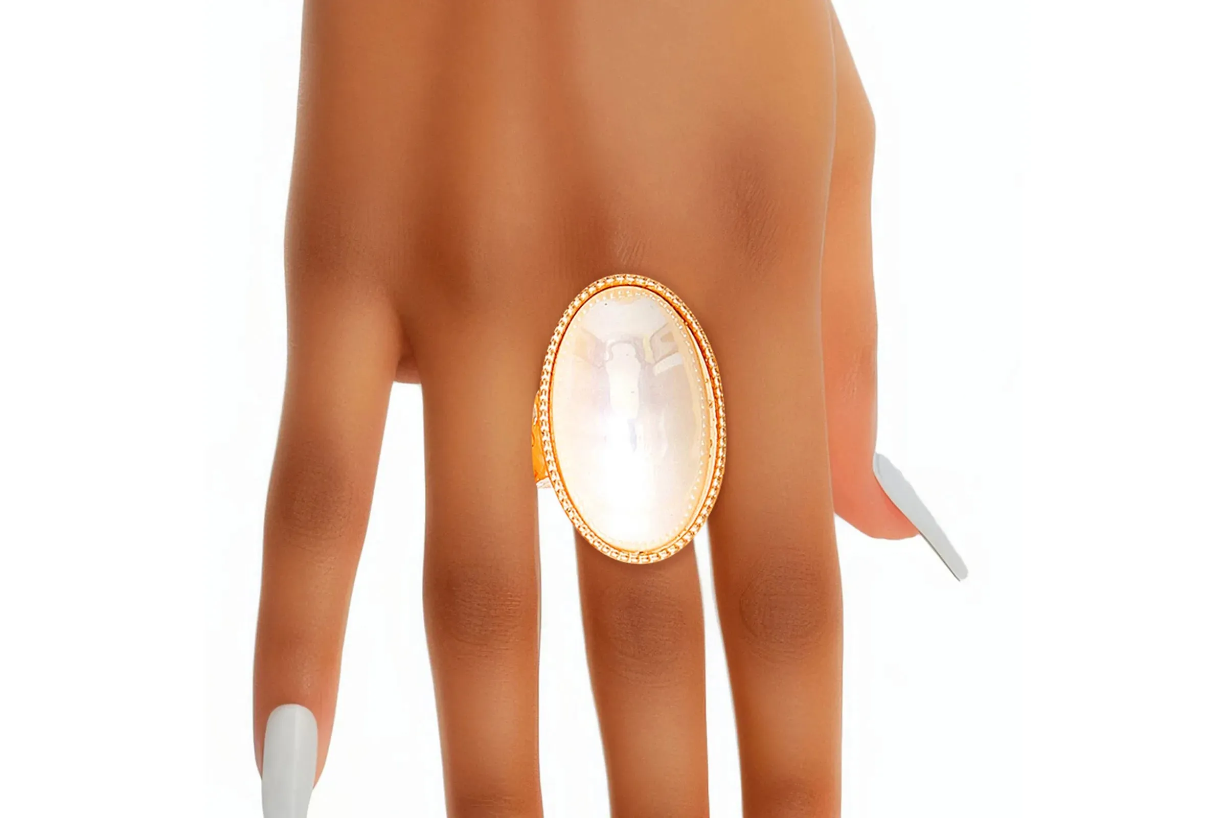 Ring Gold Pearl Oval Cocktail Ring for Women