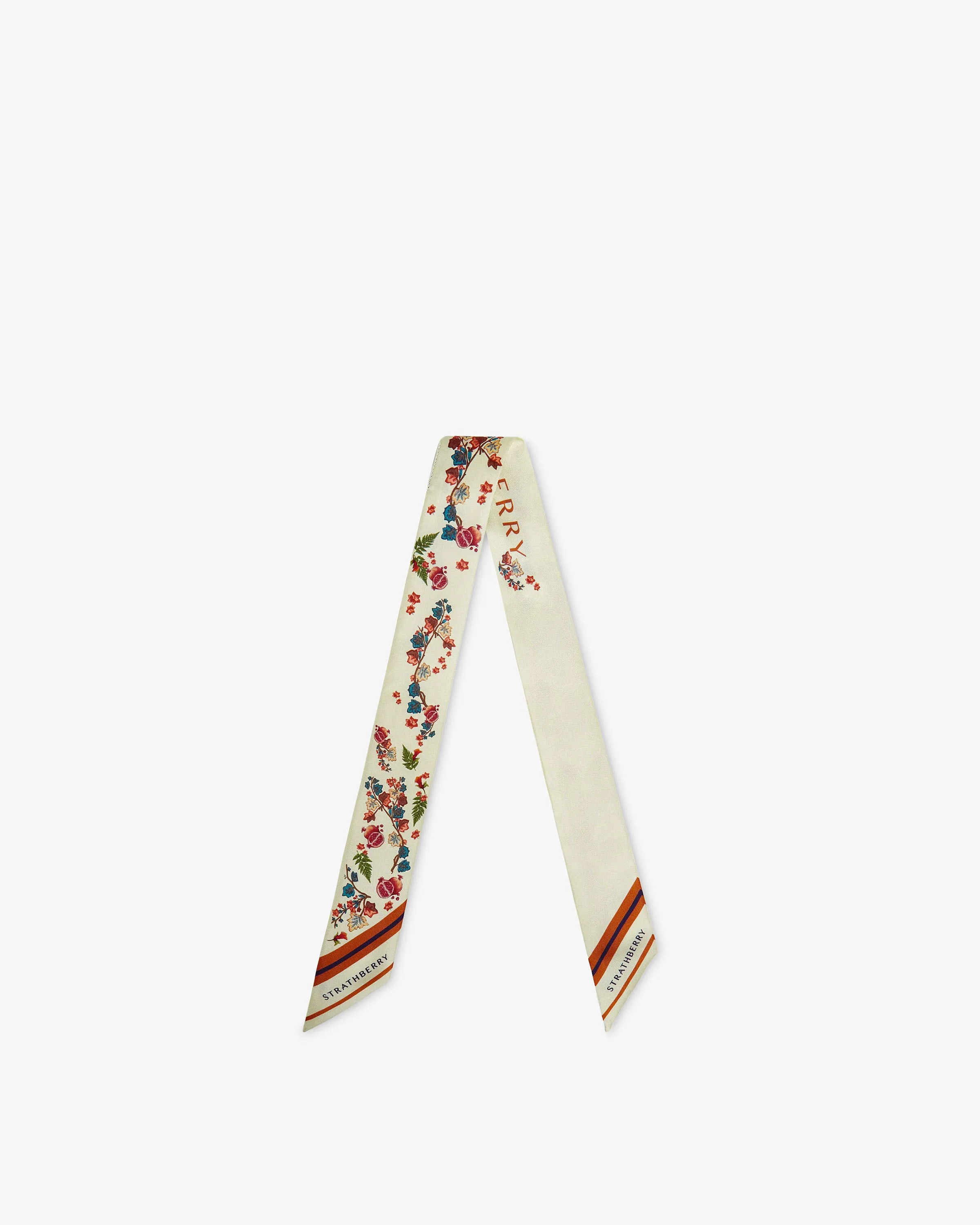 Silk Skinny Scarf - Plant/Fruit Print