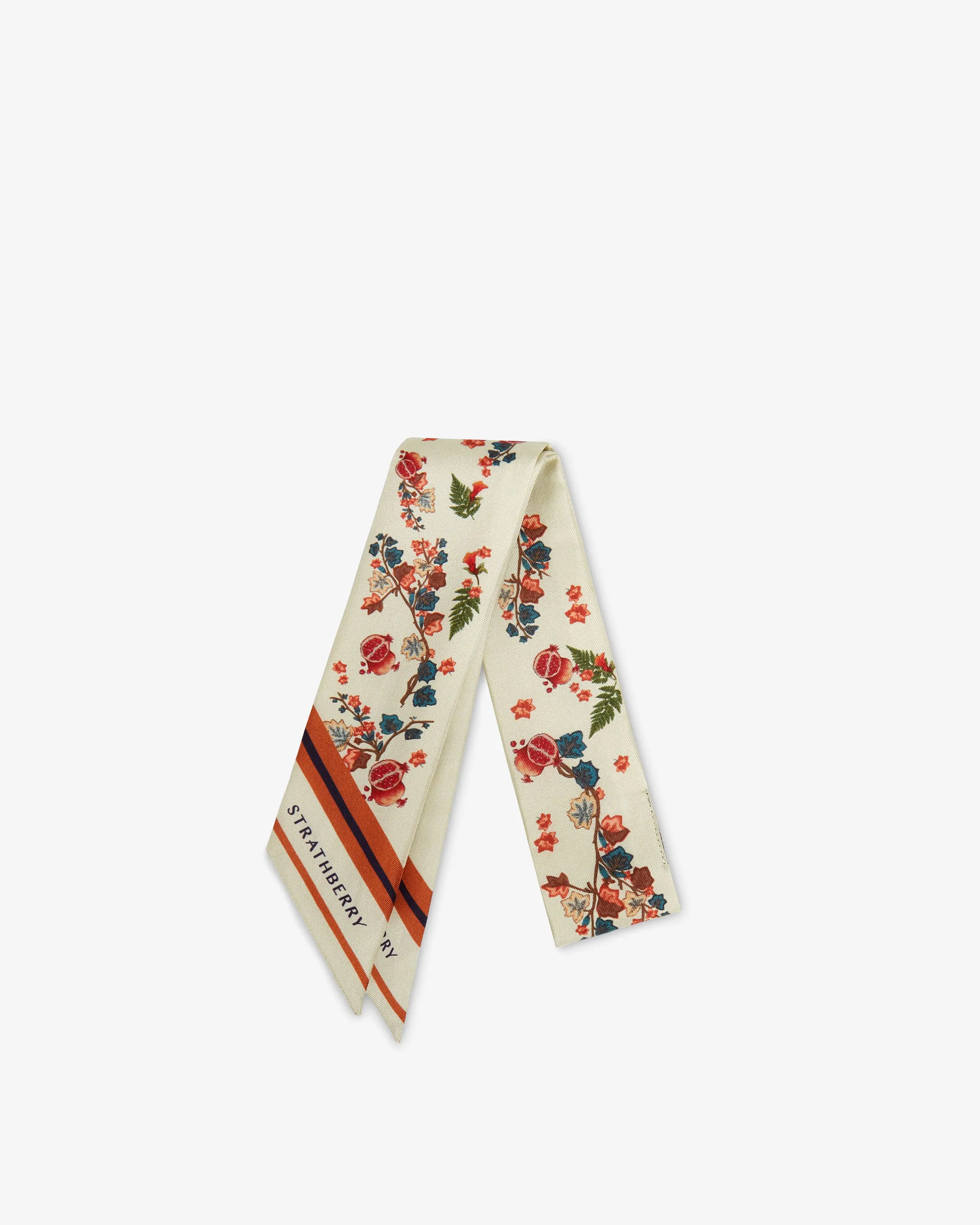 Silk Skinny Scarf - Plant/Fruit Print