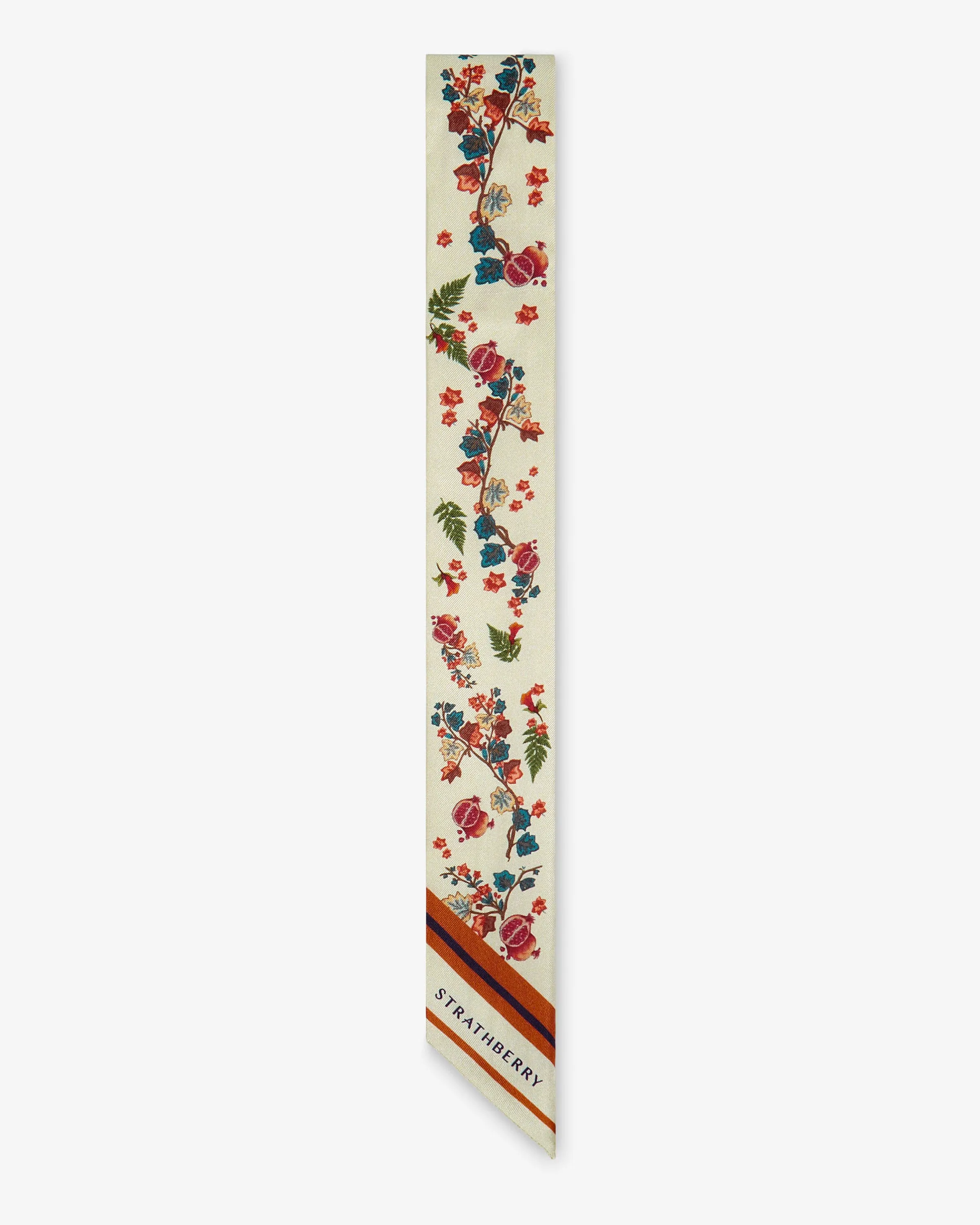 Silk Skinny Scarf - Plant/Fruit Print