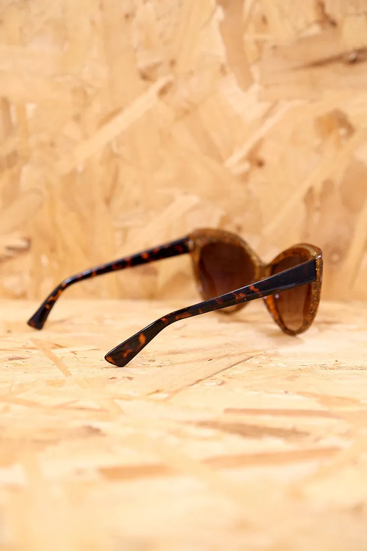 Tortoiseshell and Gold Glitter Feline Sunglasses