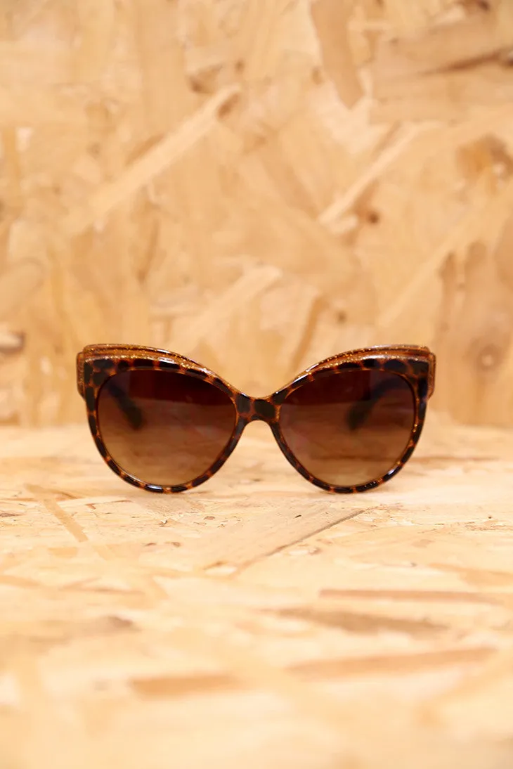 Tortoiseshell and Gold Glitter Feline Sunglasses