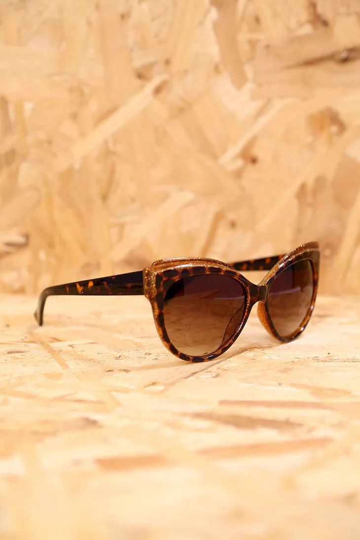 Tortoiseshell and Gold Glitter Feline Sunglasses