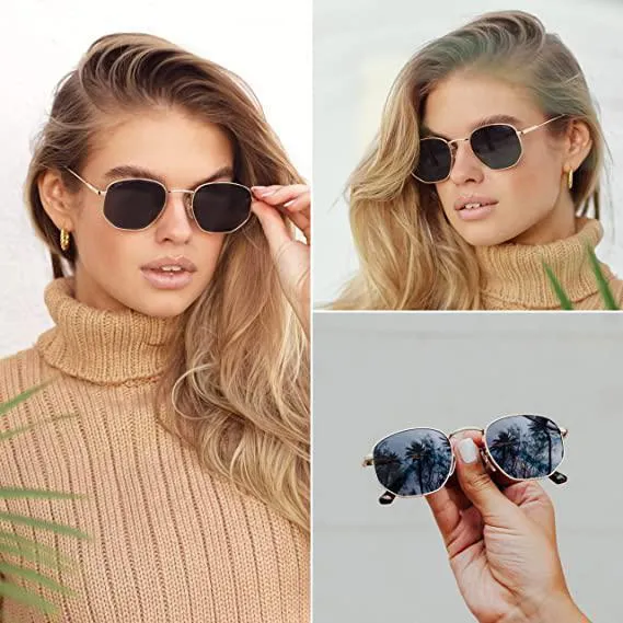 Unisex Hexagon Metal Frame Sunglasses