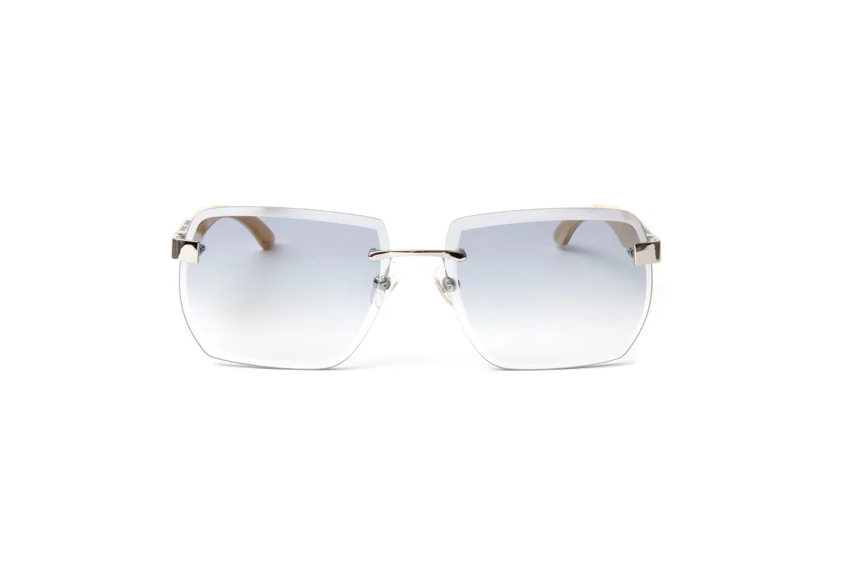 VENDOME Silver & White Buffalo Horn Sunglasses, Gradient Grey Square Lenses