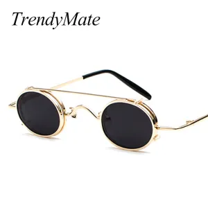 Vintage Small Steampunk Goggles Oval Sunglasses Women Men Retro Gothic Sun Glasses Gold Frame Eyewear Black Punk Oculos 1304T