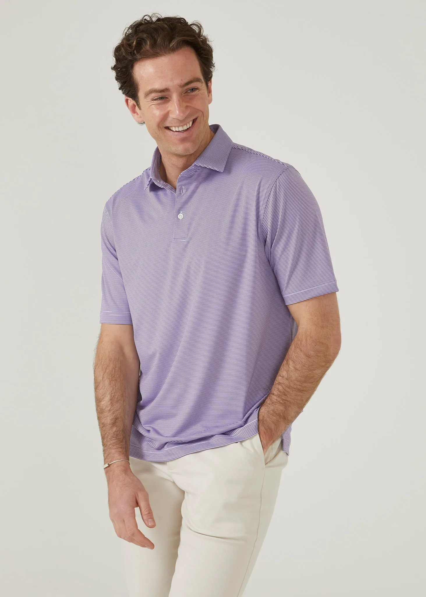 Waterbeach Striped Polo Shirt In Plum - Sports Fit