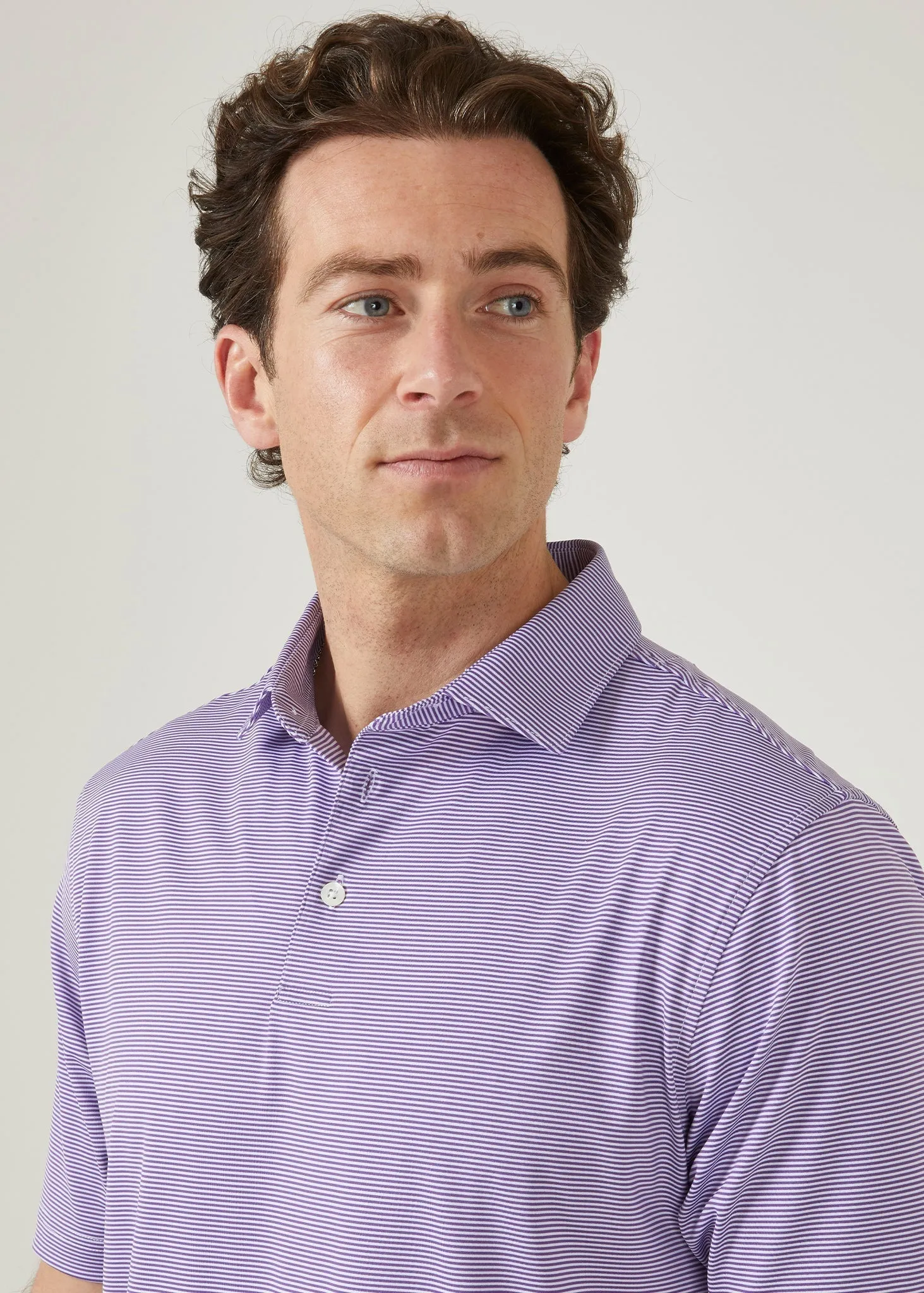 Waterbeach Striped Polo Shirt In Plum - Sports Fit